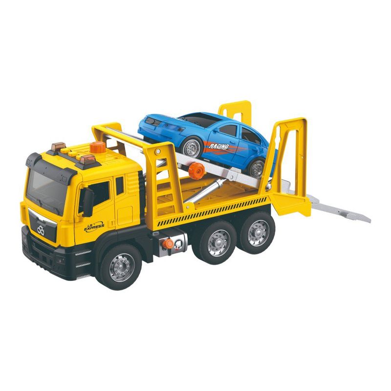 Grúa de Juguete con Fricción 1:10 y Auto Incluido Color Amarillo