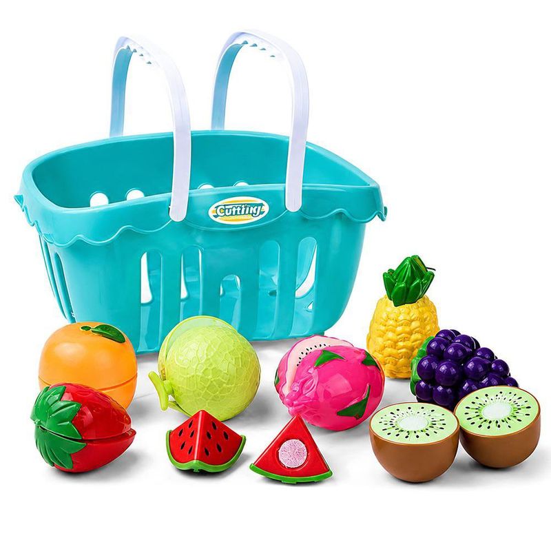 Canasta de Frutas de Juguete para Cortar con Velcro y Accesorios Multicolor