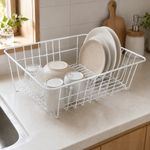 Escurridor de Platos de Alambre Recubierto de 40 x 30 x 13 cm para Cocina Blanco