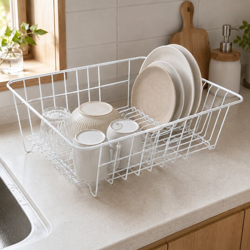Escurridor de Platos de Alambre Recubierto de 40 x 30 x 13 cm para Cocina Blanco