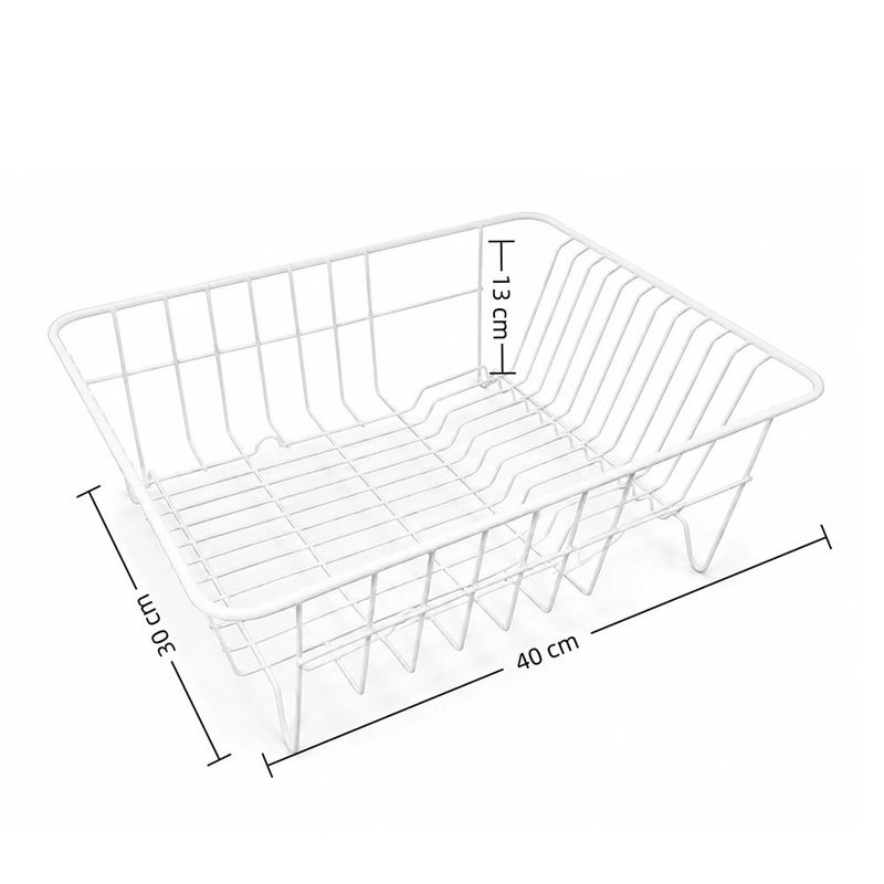 Escurridor de Platos de Alambre Recubierto de 40 x 30 x 13 cm para Cocina Blanco