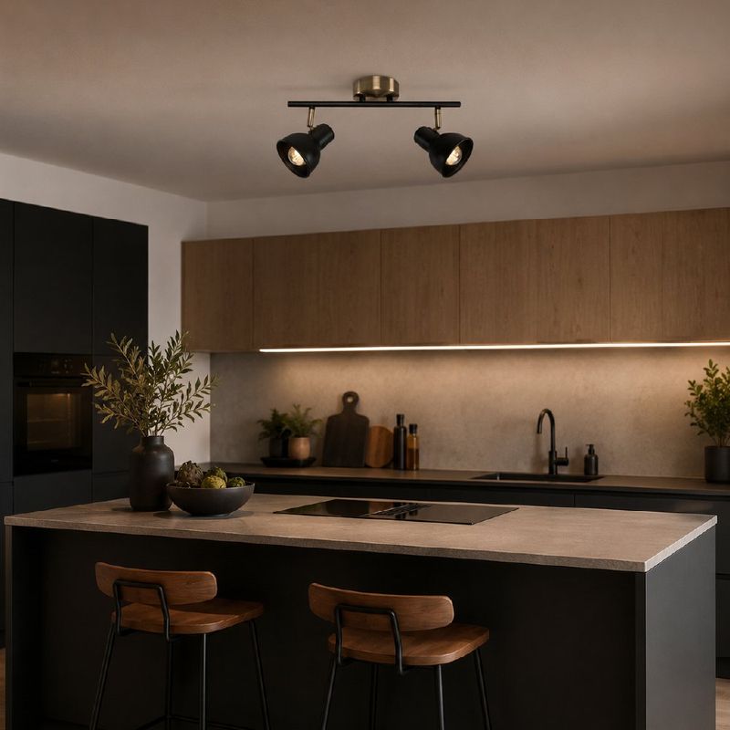 Lámpara Spot 2 Luces Orientables 16.5 cm para Interior Color Negro