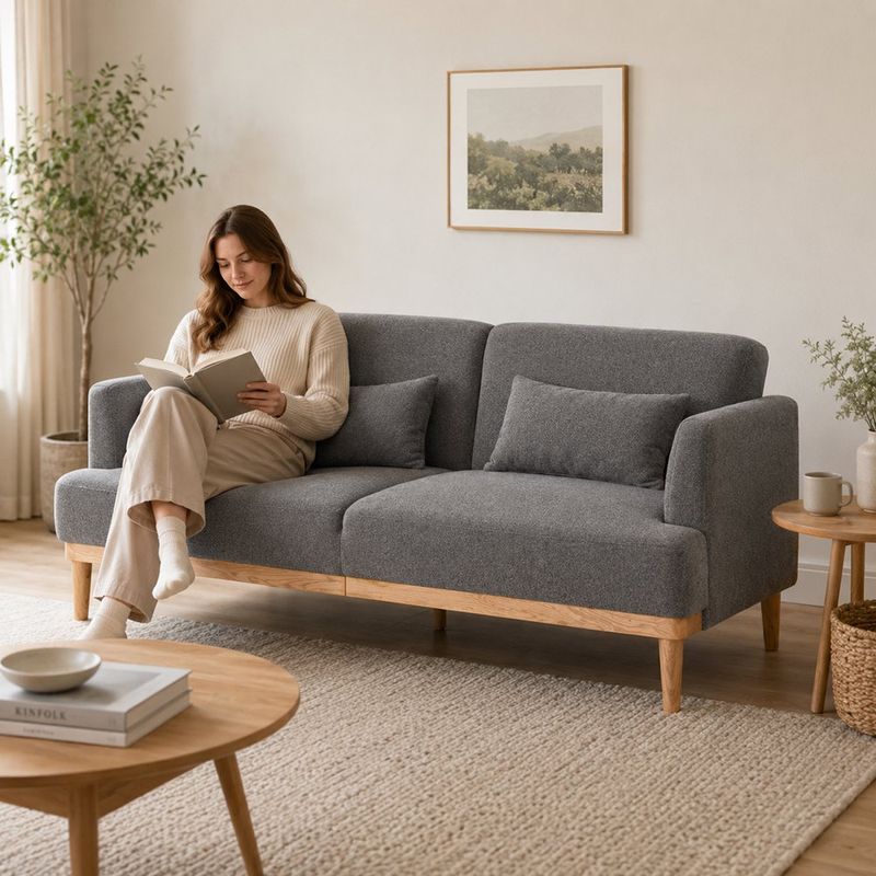 Sofá Cama Charles de 2 Plazas con Respaldo Reclinable de 210 x 82 x 85 cm Gris