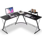 Escritorio en L Mily con Repisa Elevada para Oficina de 129 x 129 x 74 cm Negro