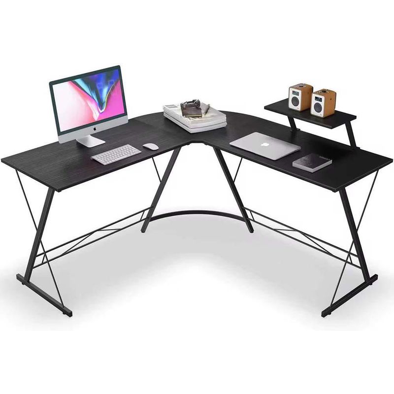 Escritorio en L Mily con Repisa Elevada para Oficina de 129 x 129 x 74 cm Negro