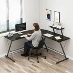 Escritorio en L Mily con Repisa Elevada para Oficina Negro de 129 x 129 x 74 cm
