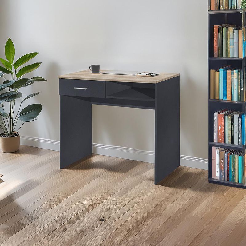 Escritorio Urano con Gaveta y Compartimento Abierto de 80 x 45 x 75 cm Gris Oscuro y Beige
