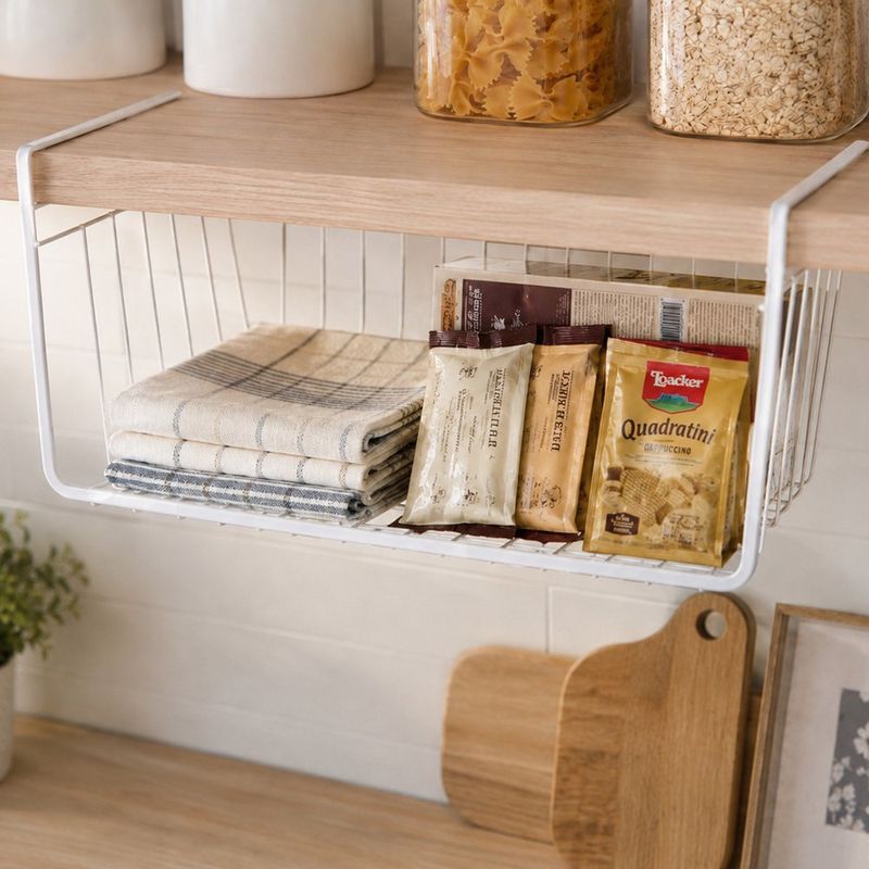 Canasta Organizadora Colgante de Alambre Recubierto de 40 x 26 x 14 cm para Cocina Blanca