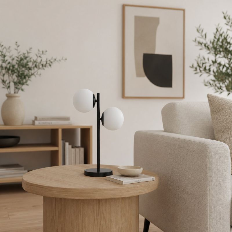 Lámpara de Mesa Esferas con 2 Luces Base E14 de 5 W Color Negro