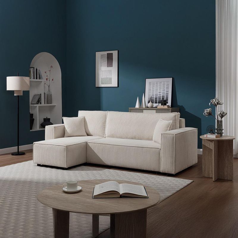 Sofá Esquinero July con Extensión Izquierda y Tapizado Acanalado de 240 x 142 x 82 cm Beige