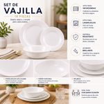 Vajilla de Vidrio Opal 18 Piezas Circular para 6 Personas Color Blanco