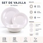 Vajilla de Vidrio Opal 18 Piezas Circular para 6 Personas Color Blanco