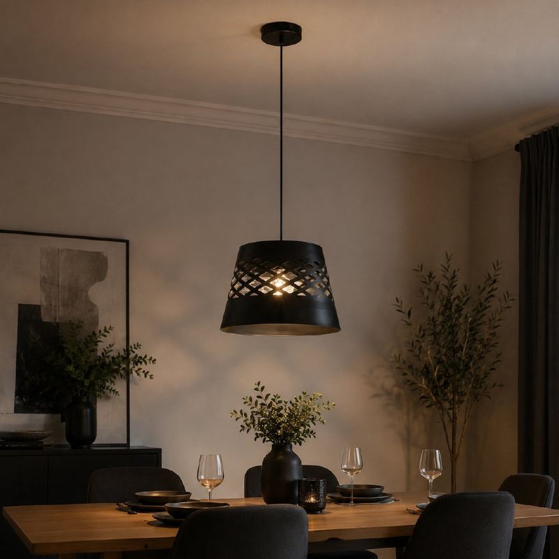 Lámpara Colgante de 1 Luz Base E27 35 cm Color Negro