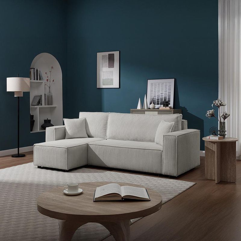 Sofá Esquinero July con Extensión Izquierda y Tapizado Acanalado de 240 x 142 x 82 cm Gris Claro