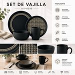 Vajilla Vania de Cerámica 16 Piezas con Diseño de Trigo para 4 Personas Gris Oscuro