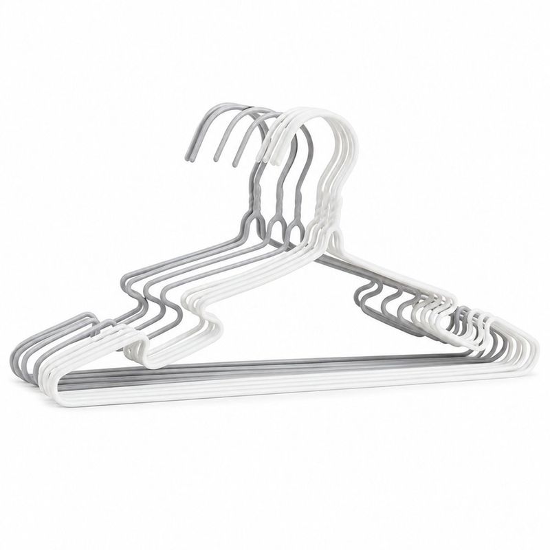 Set de 8 Serchas de Alambre Recubierto de 42 cm para Ropa Blanco y Gris