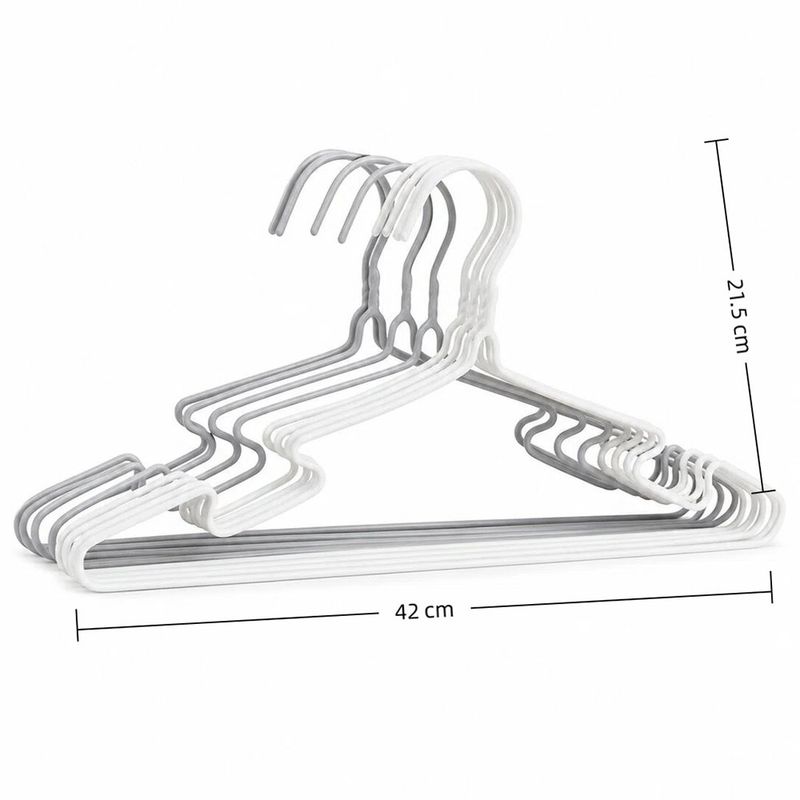 Set de 8 Serchas de Alambre Recubierto de 42 cm para Ropa Blanco y Gris