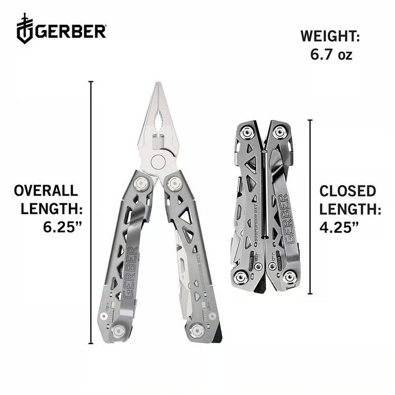 Navaja Multiherramienta Gerber Plateada con 15 Funciones y Diseño Butterfly