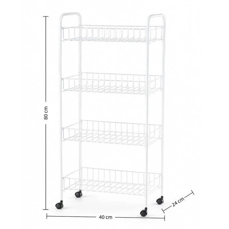 Carrito Organizador de 4 Niveles con Ruedas de 40 x 24 x 80 cm Blanco