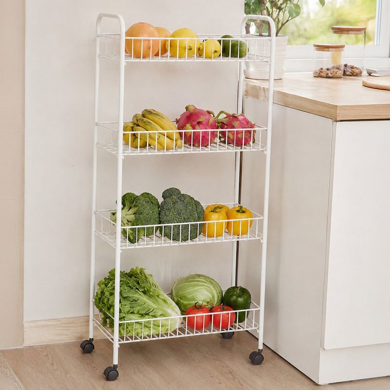 Carrito Organizador de 4 Niveles con Ruedas de 40 x 24 x 80 cm Blanco