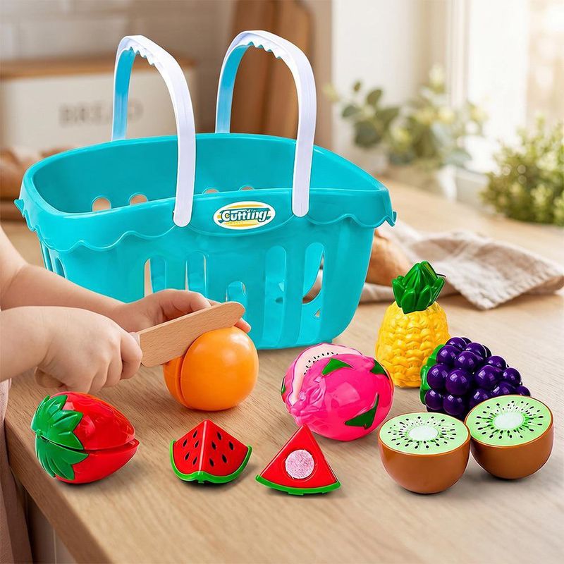 Canasta de Frutas de Juguete para Cortar con Velcro y Accesorios Multicolor
