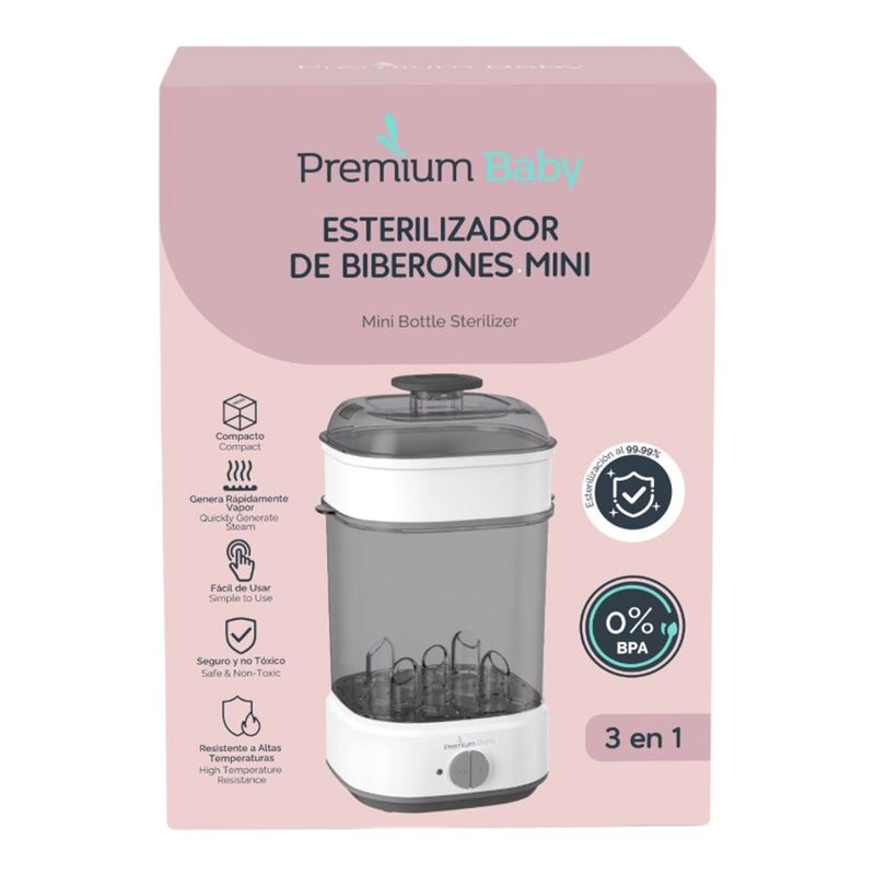 Esterilizador de Biberones Mini 3 en 1 a Vapor para 5 Biberones Blanco