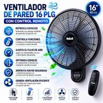 Ventilador de Pared 16 plg con Control Remoto Color Negro
