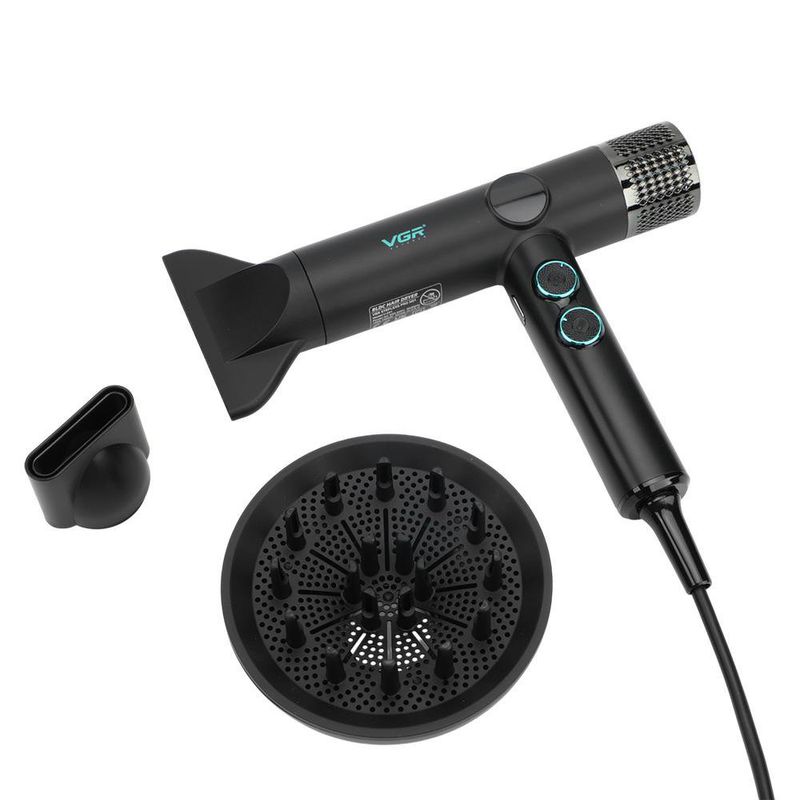 Secadora Profesional de 1600 a 1900 W con 3 Boquillas, Pantalla LED y Motor BLDC Color Negro