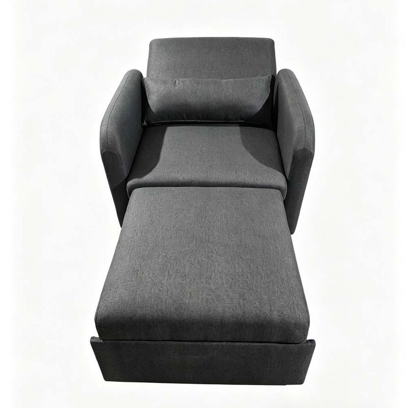 Sofá Cama Individual Tapizado Lino Reclinable y Extensible Gris