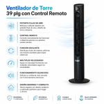 Ventilador de Torre 39 plg con Control Remoto Color Negro