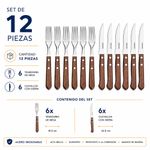 Set de 12 Cubiertos para Carne de Acero Inoxidable con Mango de Madera