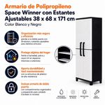 Armario de Polipropileno Space Winner con Estantes Ajustables 38 x 68 x 171 cm Color Blanco y Negro
