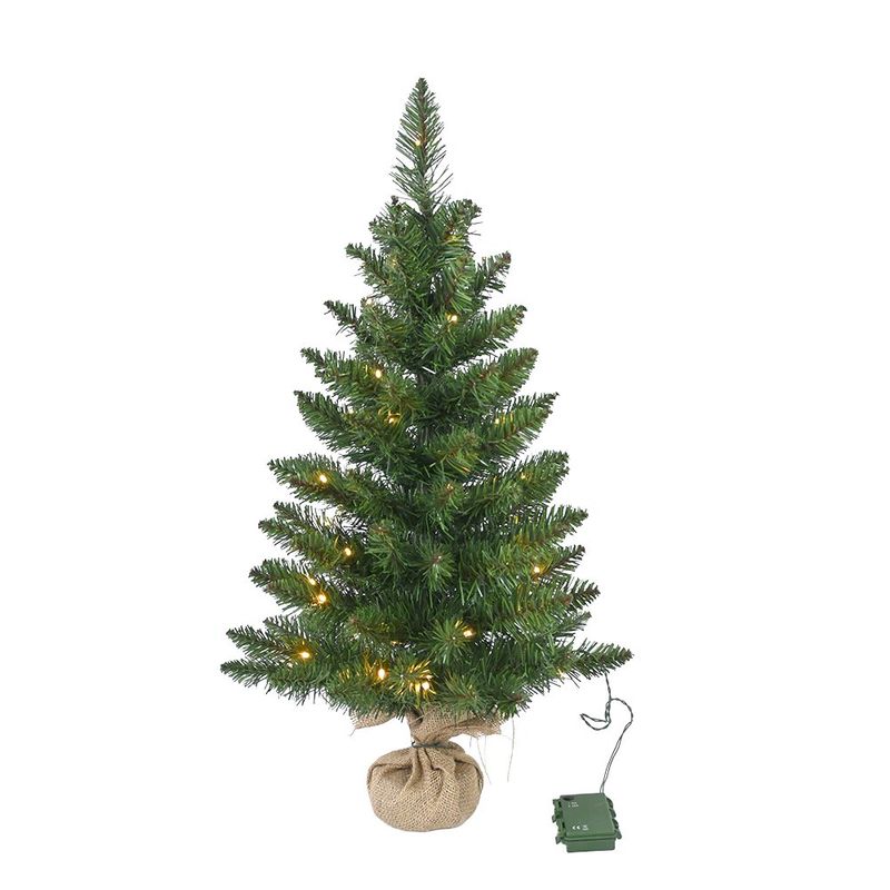 Árbol de Navidad Artificial de Mesa con Luz LED Cálida y Base de Yute 60 cm