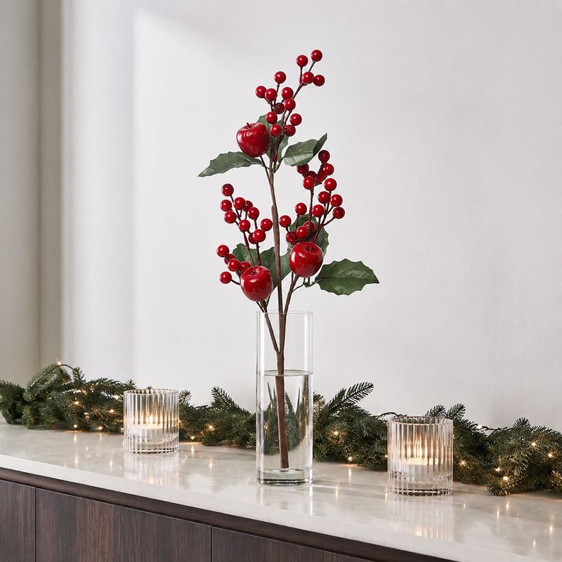Rama Decorativa con Bayas y Manzanas 16 x 68 x 16 cm Roja para Navidad