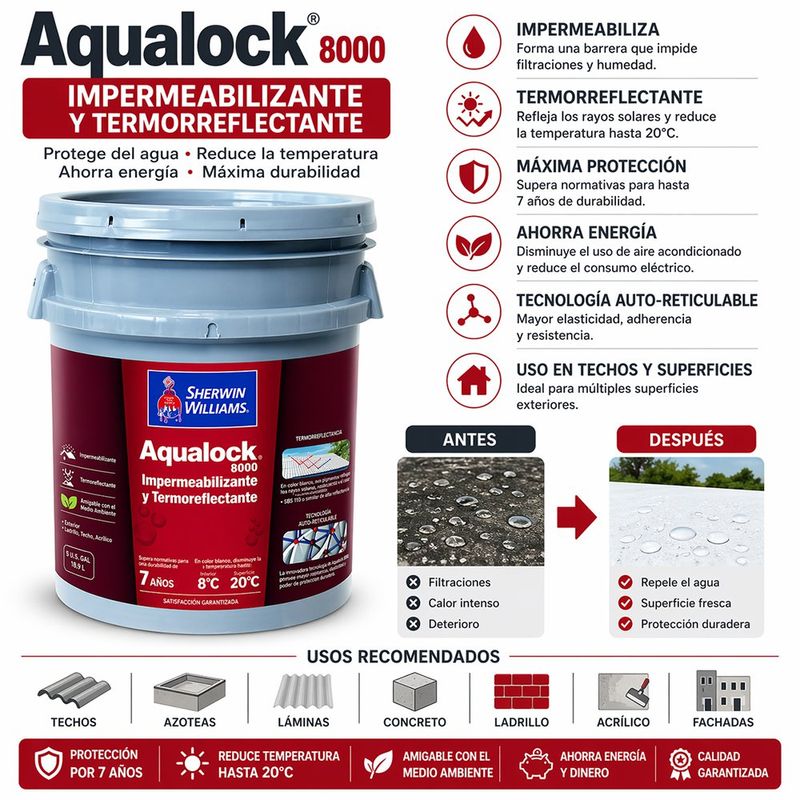 Impermeabilizante Aqualock 8000 Color Rojo de 5 Galones