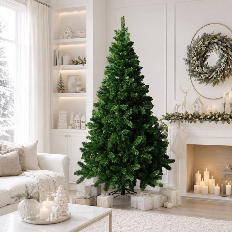 Árbol Navideño Artificial Rocky de 7 Pies de 2 Tonos con 1000 Ramas y Base Metálica Color Verde