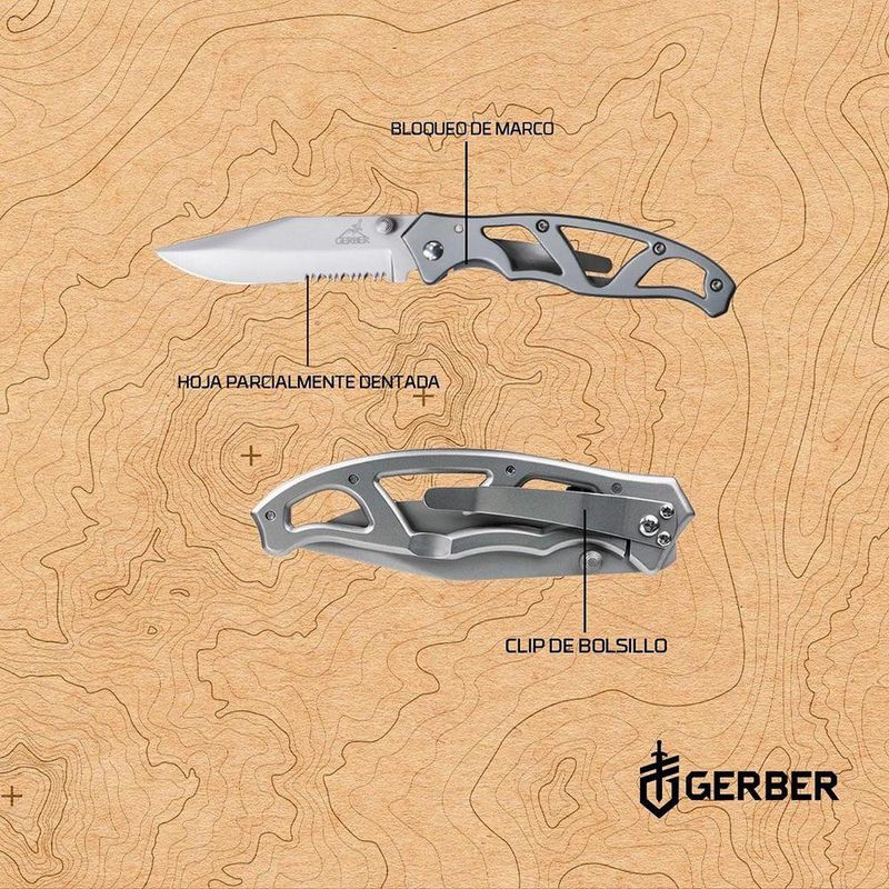 Navaja Gerber Plateada con Hoja de Acero Inoxidable Alto Carbono