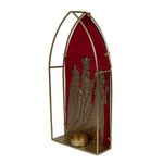 Portavela Decorativo Reyes en Metal Dorado y Rojo de 30.5 cm para Navidad
