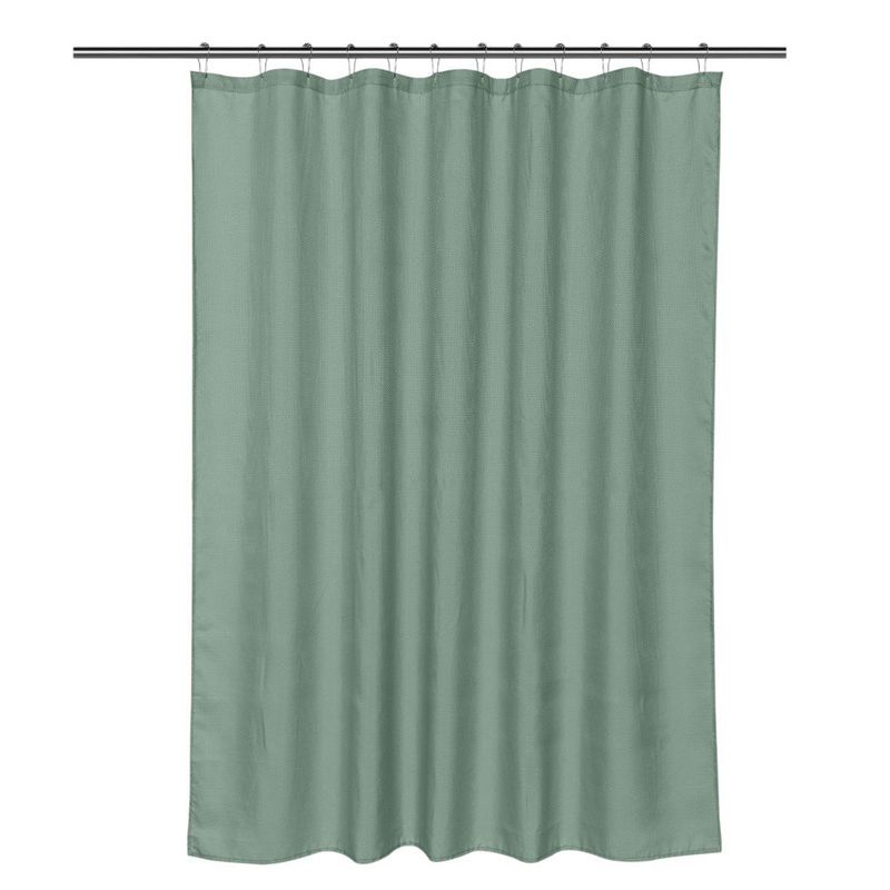 Set de Cortina para Baño con Liner y Ganchos 14 Piezas Diseño Texturizado Color Verde Oscuro