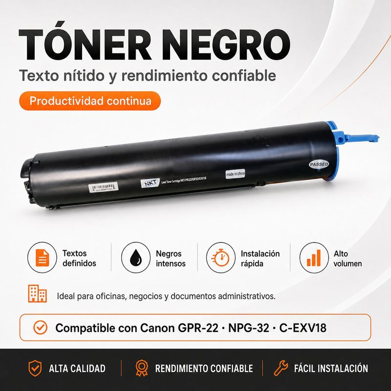 Cartucho de Tóner Láser Negro GPR22 NPG32 C-EXV18 Compatible con Impresoras Canon