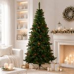 Árbol de Navidad Artificial con Luz Cálida, Bayas y Conos de 213 cm