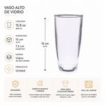 Vaso Alto Camelot de Vidrio 15.8 oz para Bebidas Frías Transparente