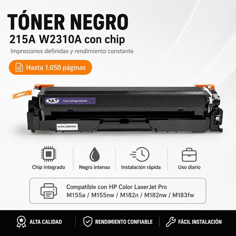 Tóner Original W2310A 215A con Chip para HP Color LaserJet Pro Color Negro
