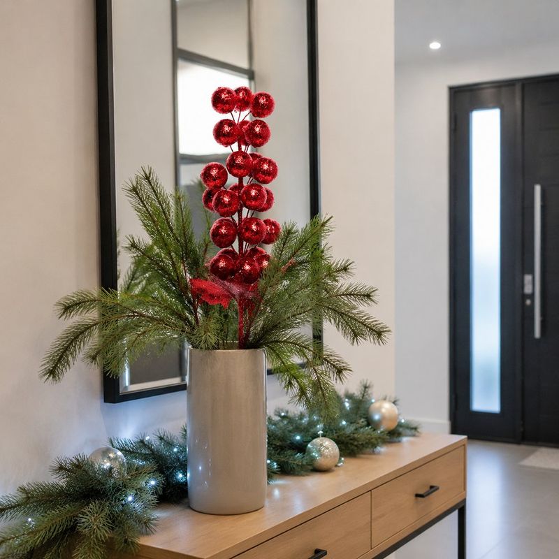Rama de Bayas con Escarcha 33 cm Roja para Arreglos Navideños