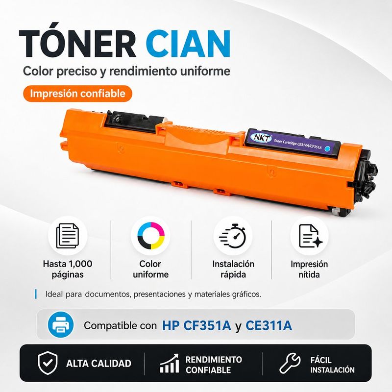 Cartucho de Tóner Láser Cian CF351A CE311A Compatible con Impresoras HP y Canon
