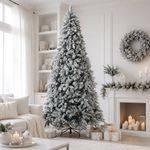 Árbol Navideño Artificial Nevado de 7 Pies con Ramas al Piso Verde con Blanco para Interior