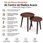 Set de Mesas Redondas de Centro de Madera Acacia y Patas Color Negro 2 Piezas