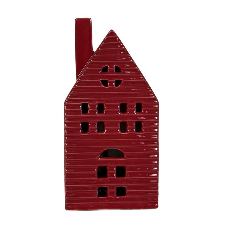 Casa Decorativa de Cerámica Roja con Luz de 22.5 cm para Navidad