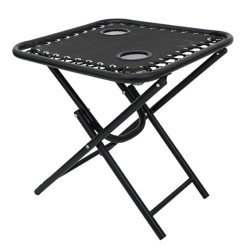 Mesa Plegable Gris de Acero con Portavasos 18" para Exterior