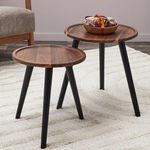 Set de Mesas Redondas de Centro de Madera Acacia y Patas Color Negro 2 Piezas